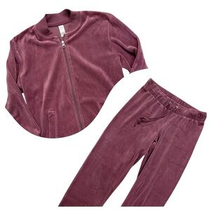 French Dressing Women Medium Velvet Rose Pink Cozy Pant Zipper Sweater Set